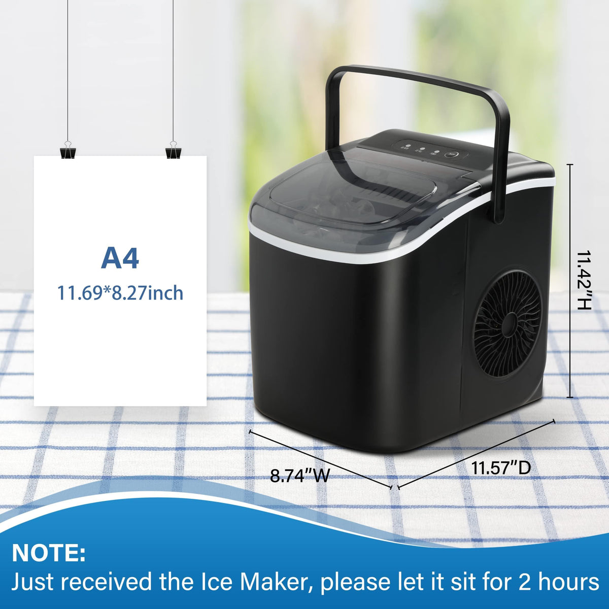 Countertop Ice Maker with Self-Cleaning, Ice Spoon and Basket, Black S1025