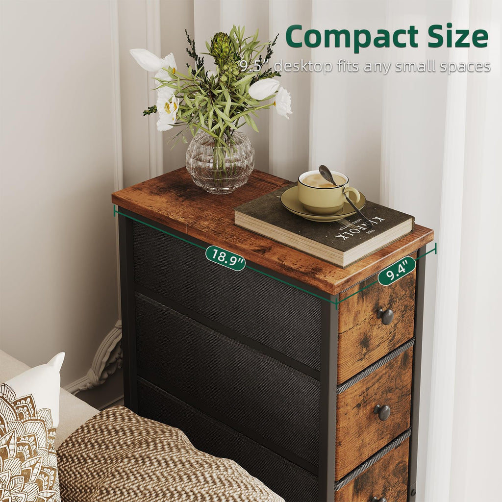 Narrow 5 Fabric Drawers Rustic Brown Dresser R25220