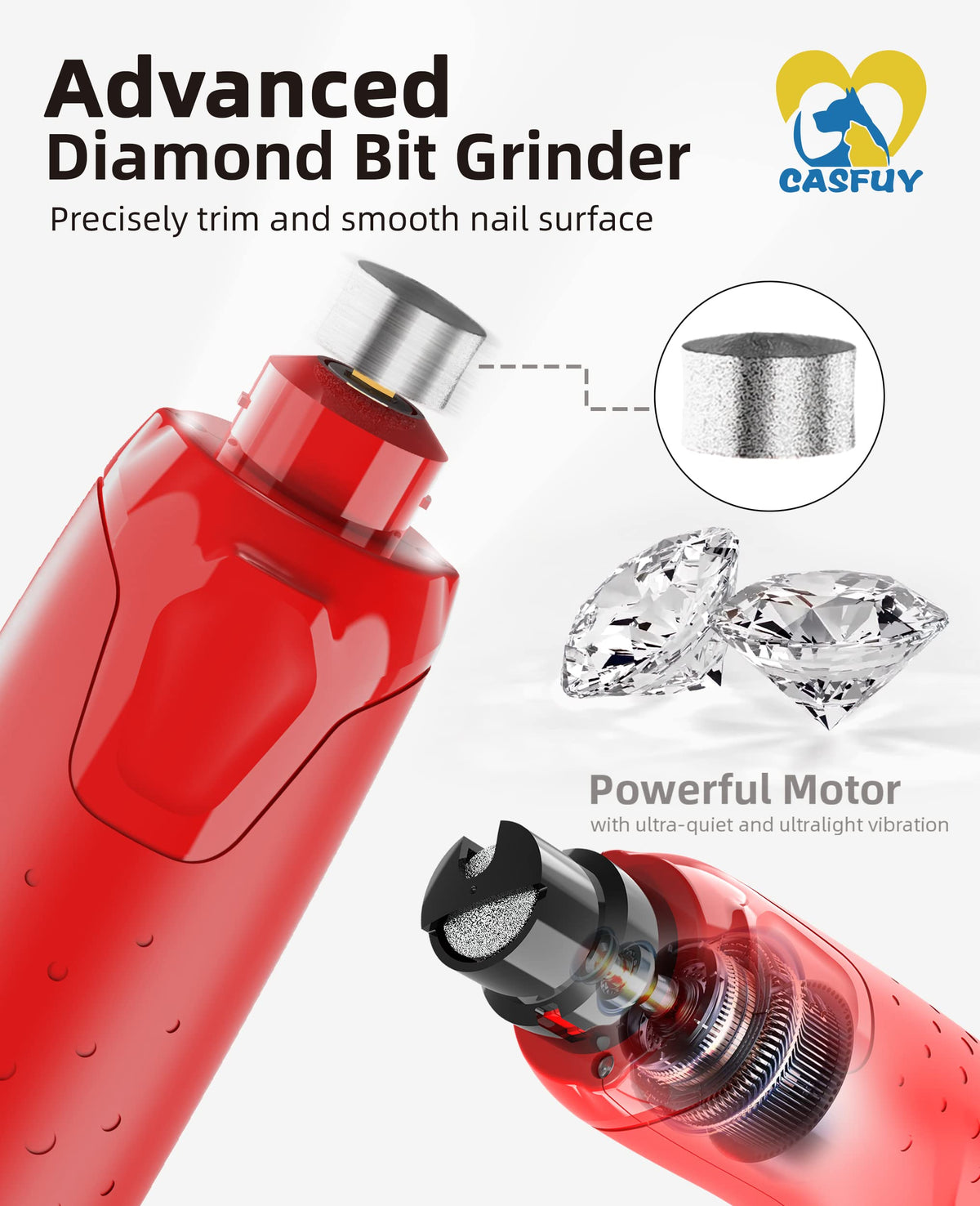 Quiet 6-Speed Rechargeable Electric Dog Nail Grinder with 2 LED Lights N63043
