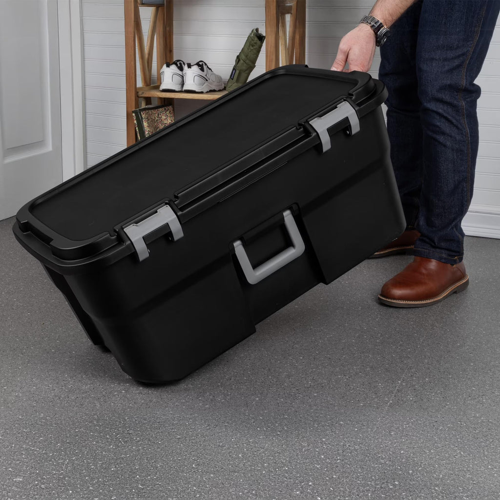22 Gallon Black Wheeled Plastic Storage Trunk with Lids H9620