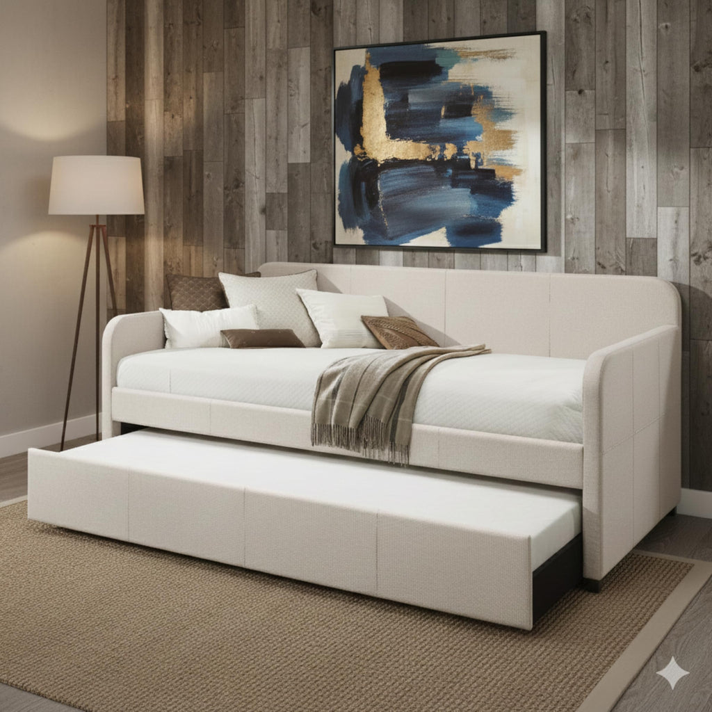 Beige Twin Daybed with Pull-Out Trundle U146253