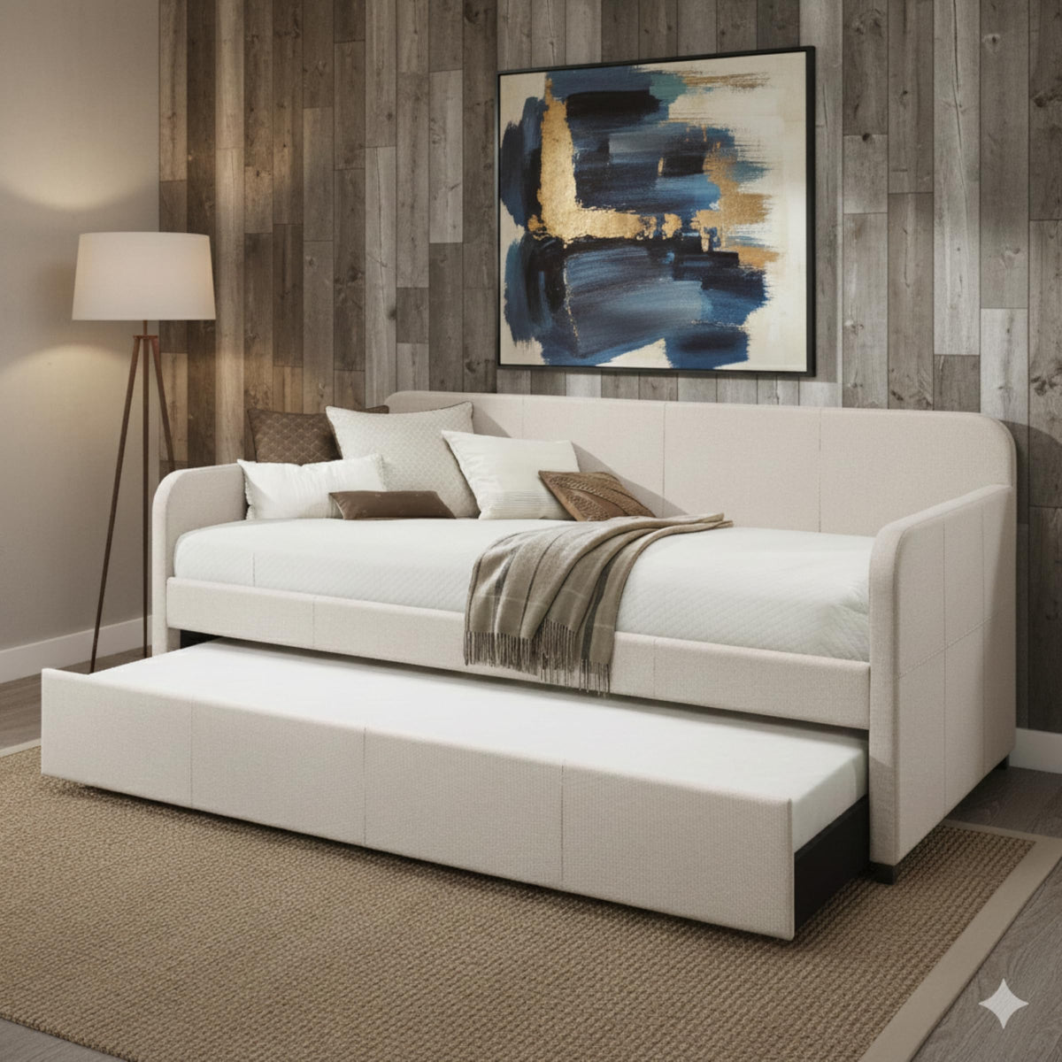 Beige Twin Daybed with Pull-Out Trundle U146253