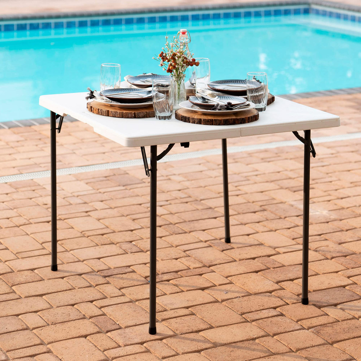 White 34 Inch Fold in Half Square Table K811556