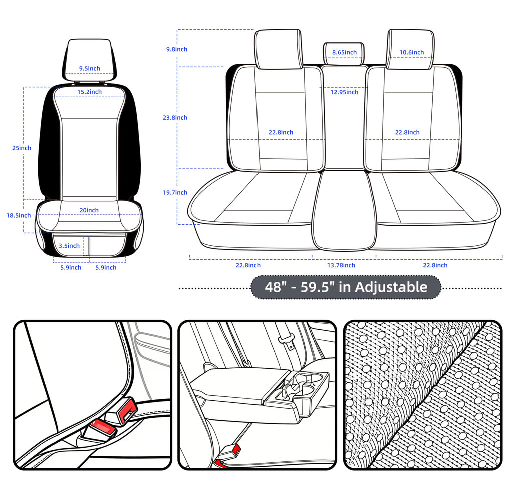 Leather Waterproof Car Seat Cover Full Set Black F47182