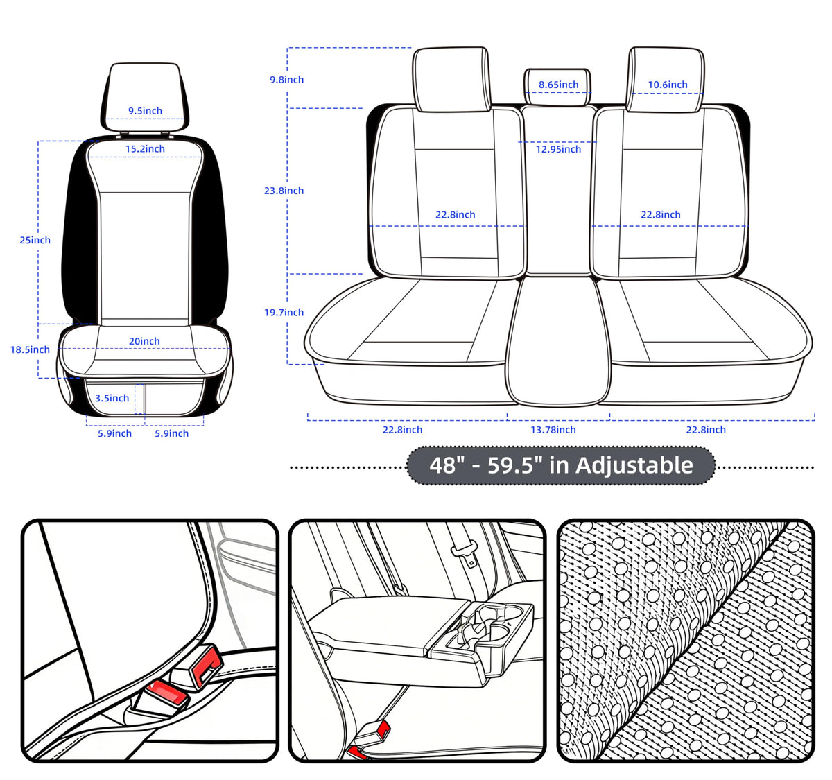 Leather Waterproof Car Seat Cover Full Set Black F47182