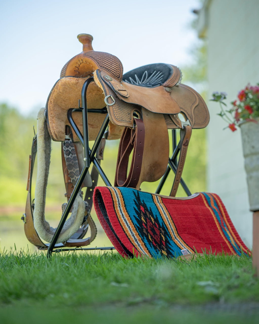 Portable Folding Saddle Rack Powder-Coated Steel J8442