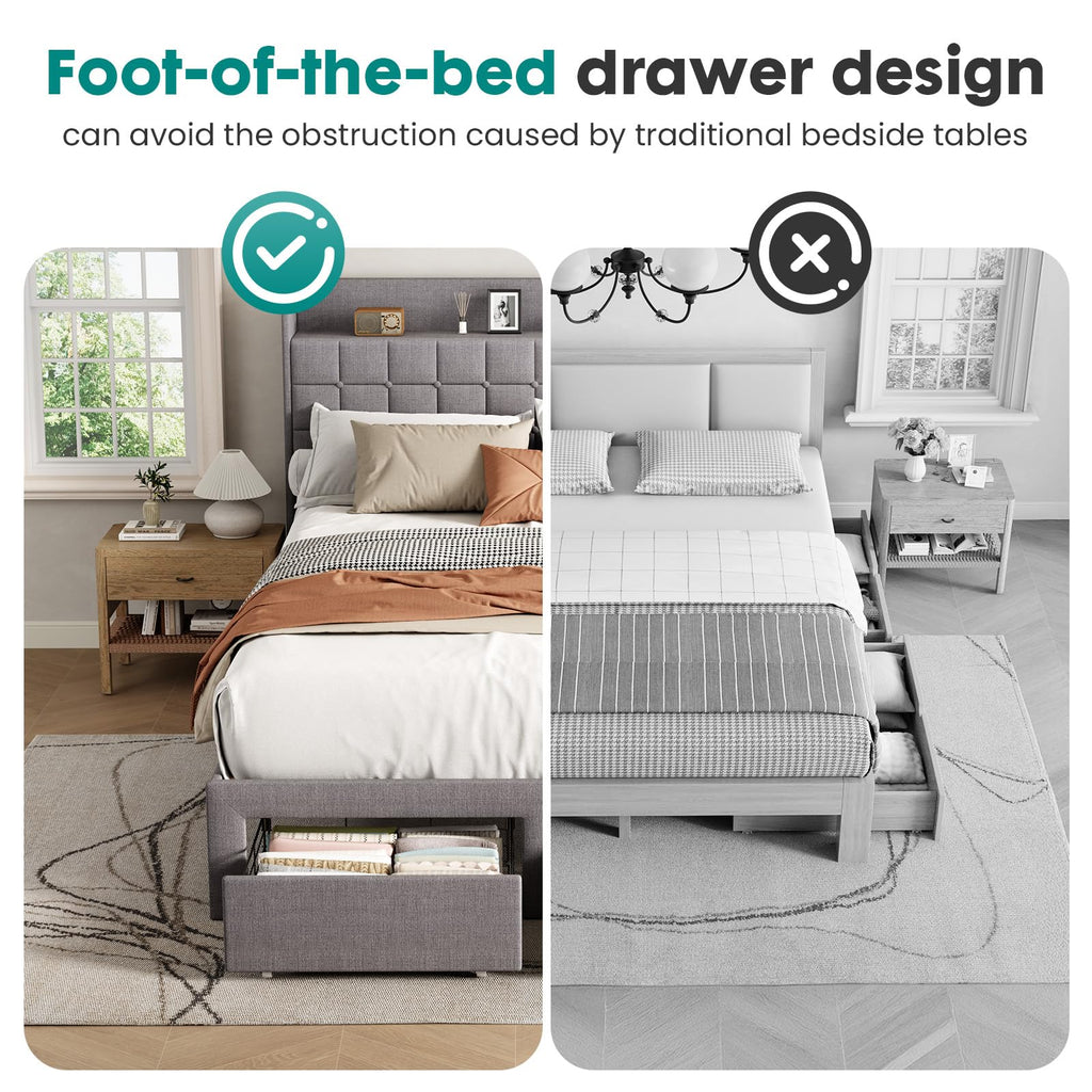 Full Upholstered Platform Bed Frame with Storage Drawers D9309