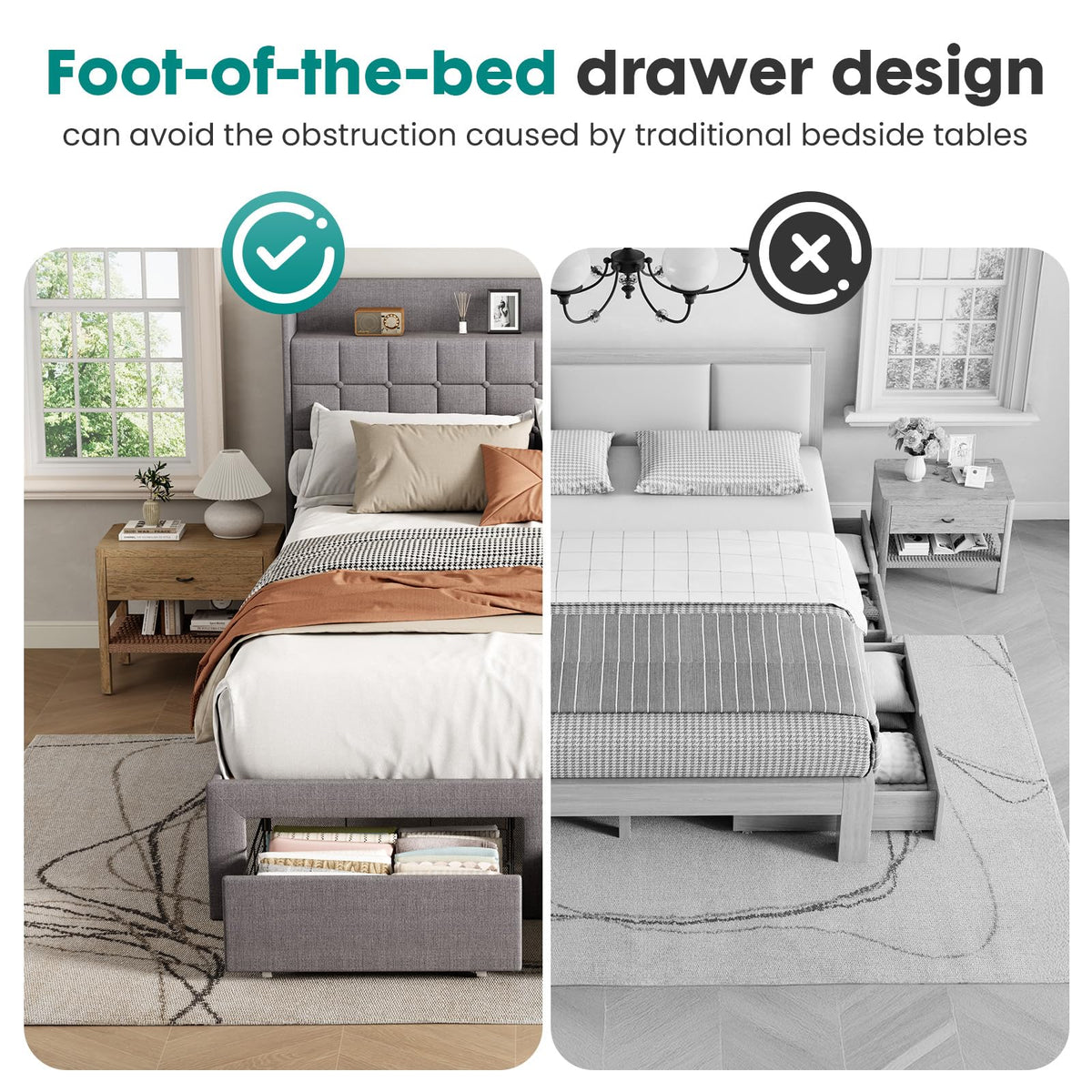 Full Upholstered Platform Bed Frame with Storage Drawers D9309