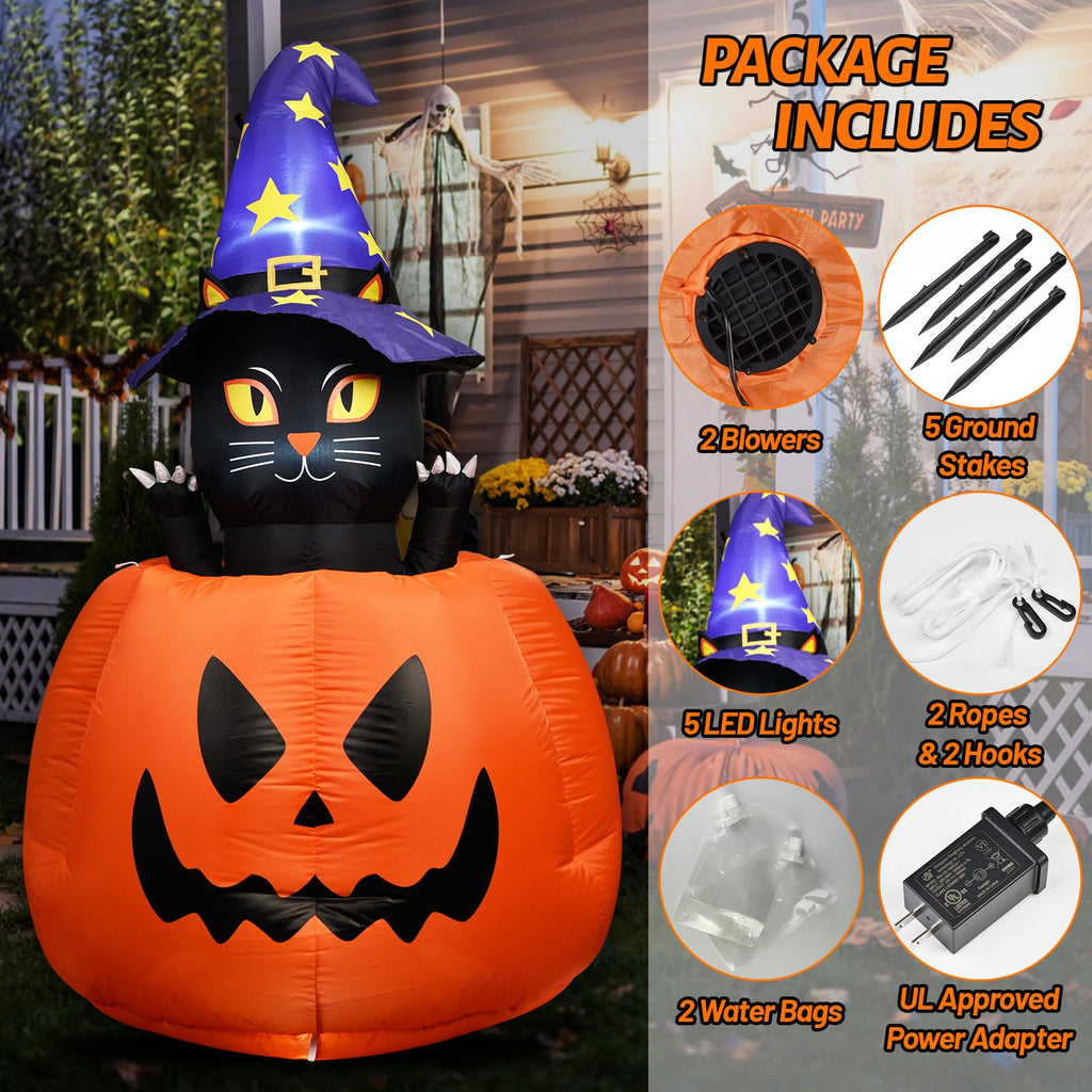 Halloween Inflatable Animated Witch Cat in Pumpkin L711656
