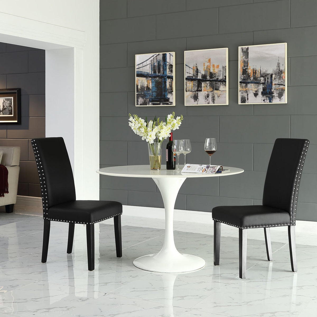 Black Faux Leather Dining Chair Q577