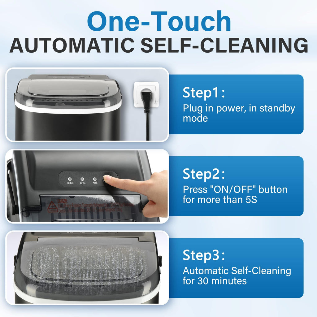 Countertop Ice Maker with Self-Cleaning, Ice Spoon and Basket, Black S1025