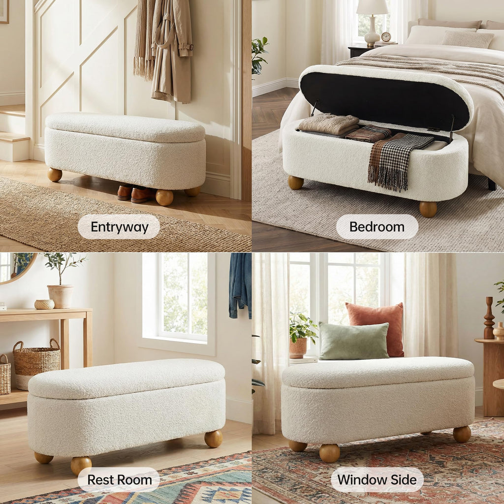 44.8" Beige Storage Ottoman Bench with Hinge S99713
