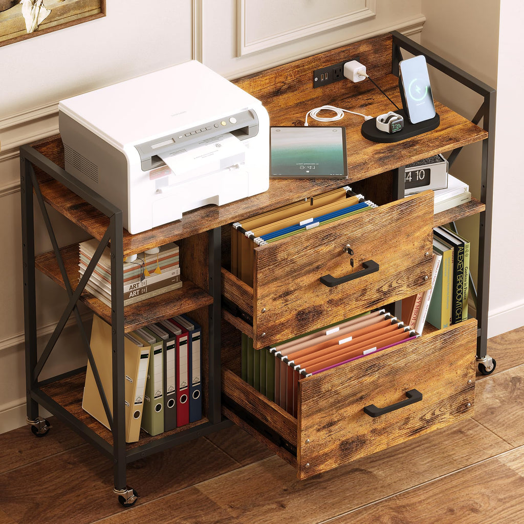 2 Drawer File Cabinet with Lock and Power Outlets I98694