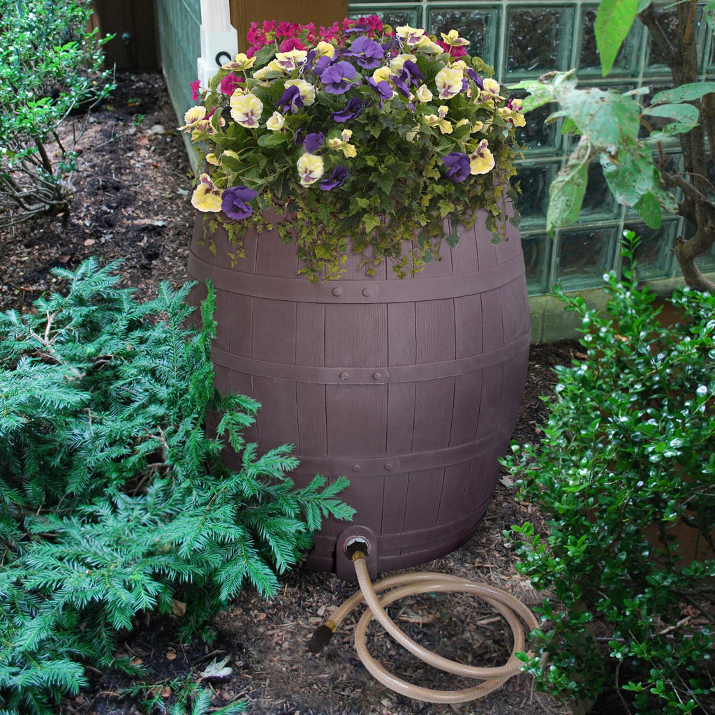 50-Gallon Whiskey Rain Barrel with Planter and Diverter W449
