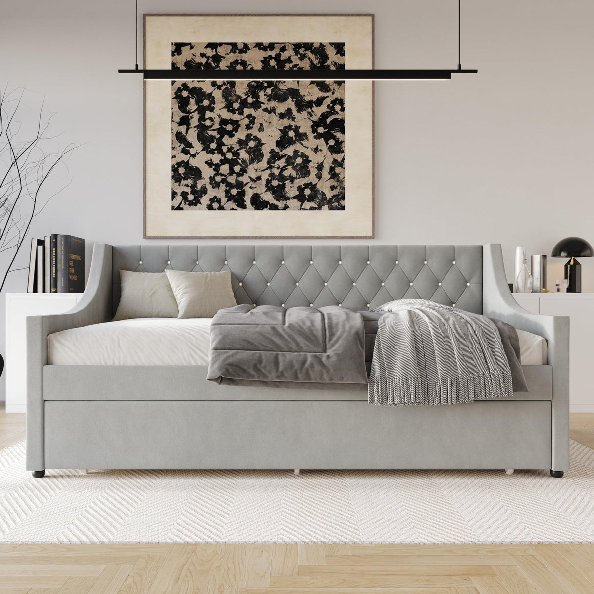 Twin Linen Upholstered Daybed with Trundle Z911