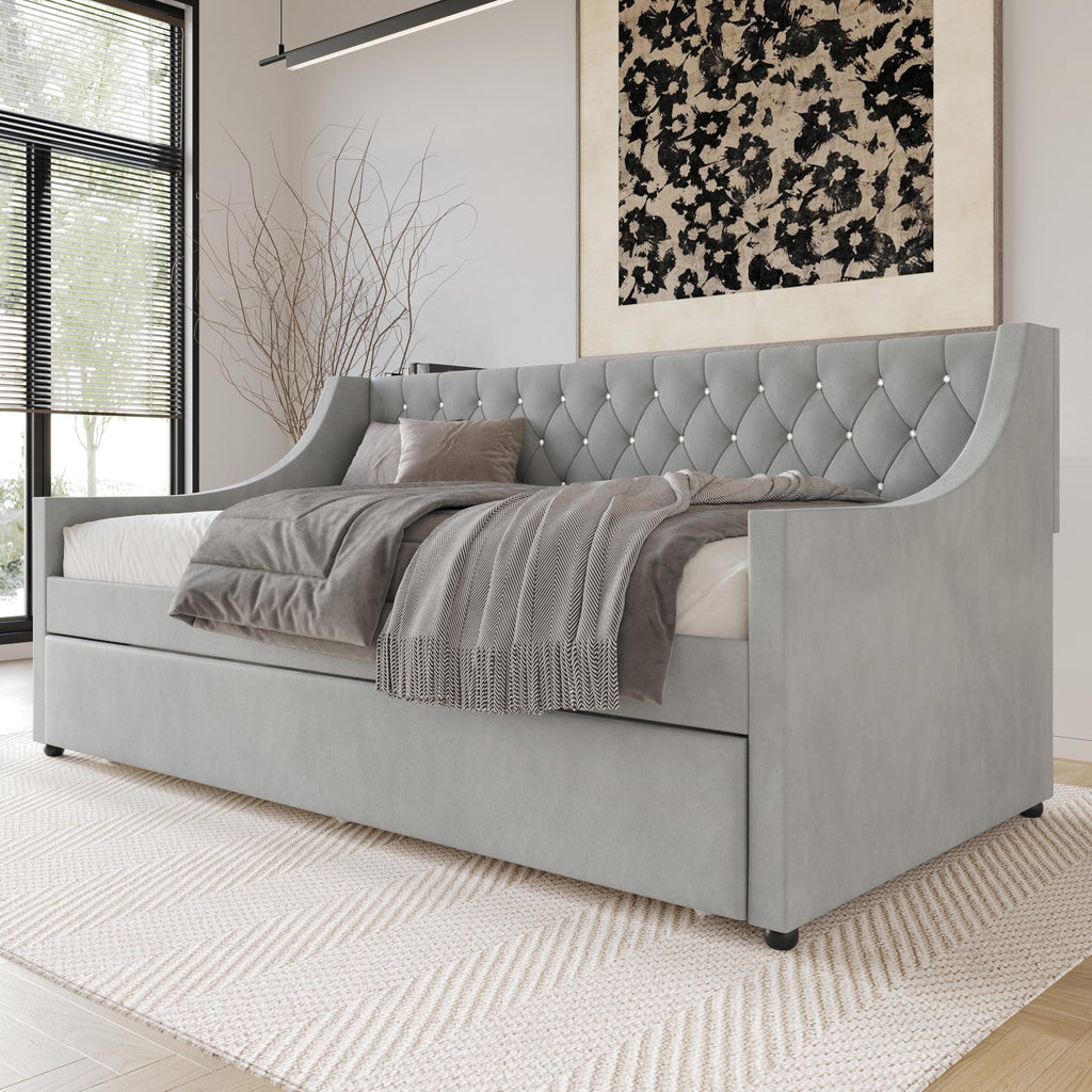 Twin Linen Upholstered Daybed with Trundle Z911