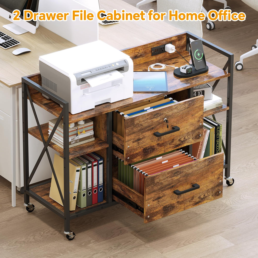 2 Drawer File Cabinet with Lock and Power Outlets I98694