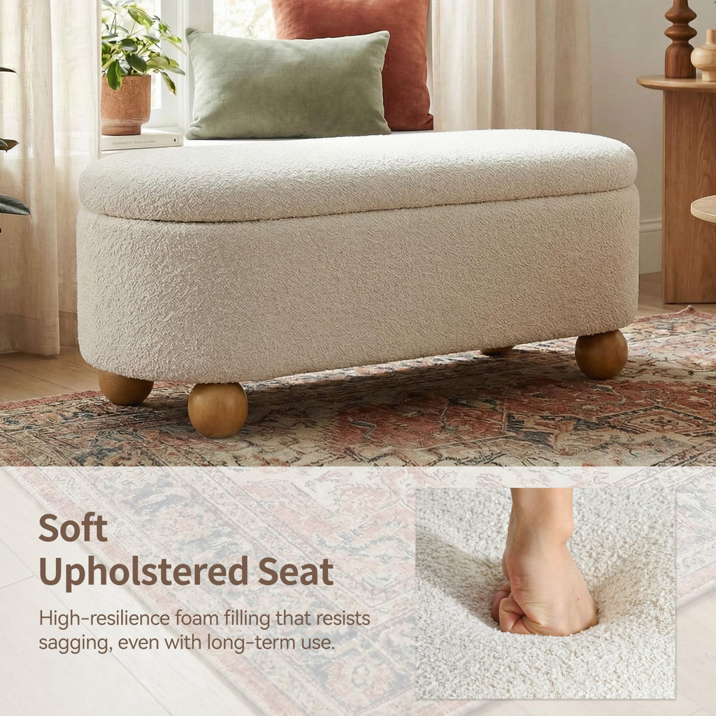 44.8" Beige Storage Ottoman Bench with Hinge S99713