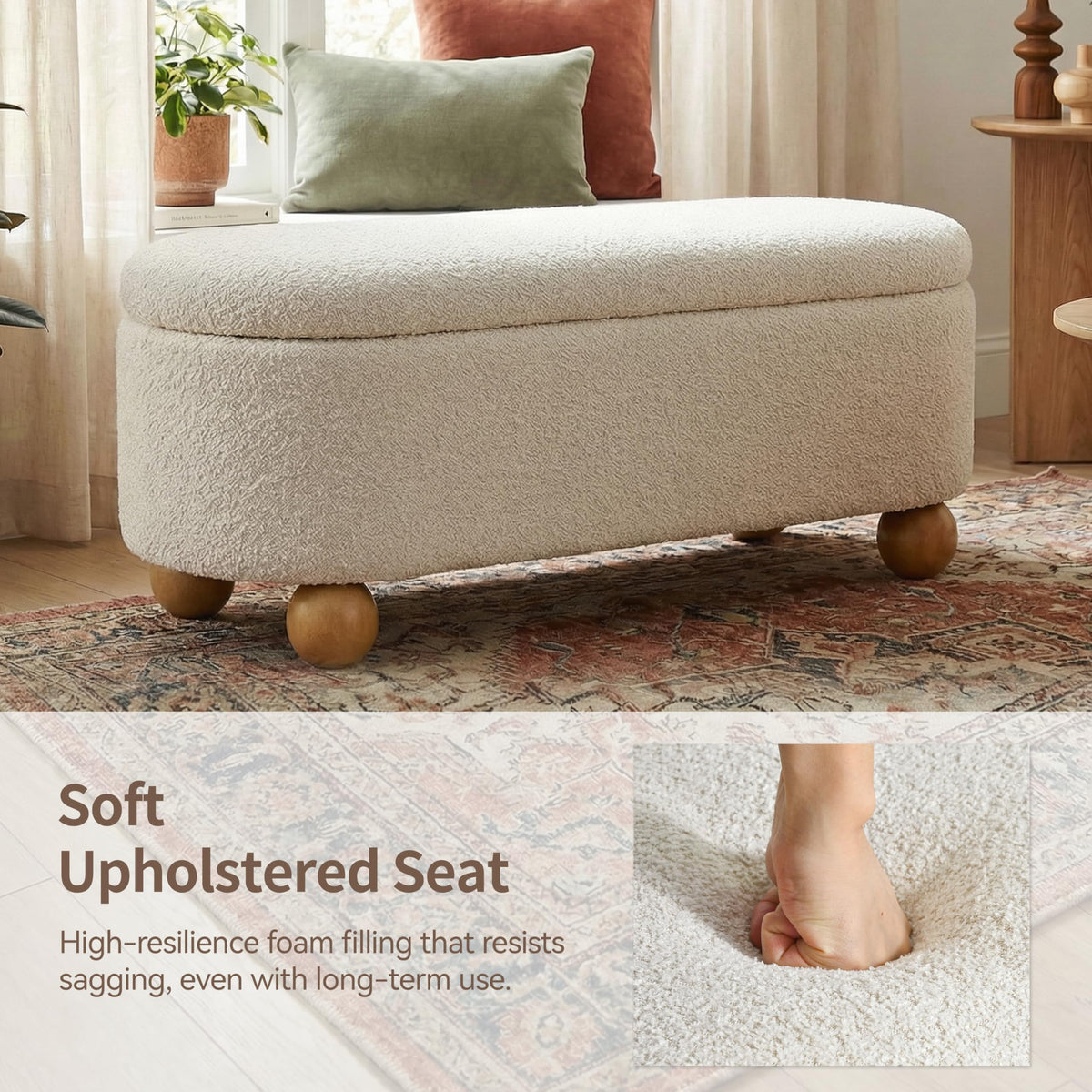 44.8" Beige Storage Ottoman Bench with Hinge S99713