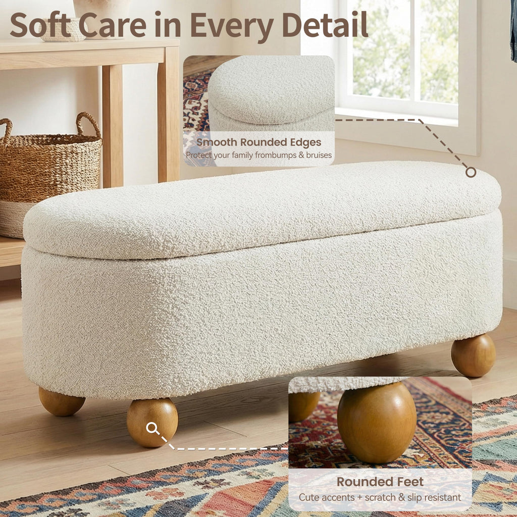 44.8" Beige Storage Ottoman Bench with Hinge S99713