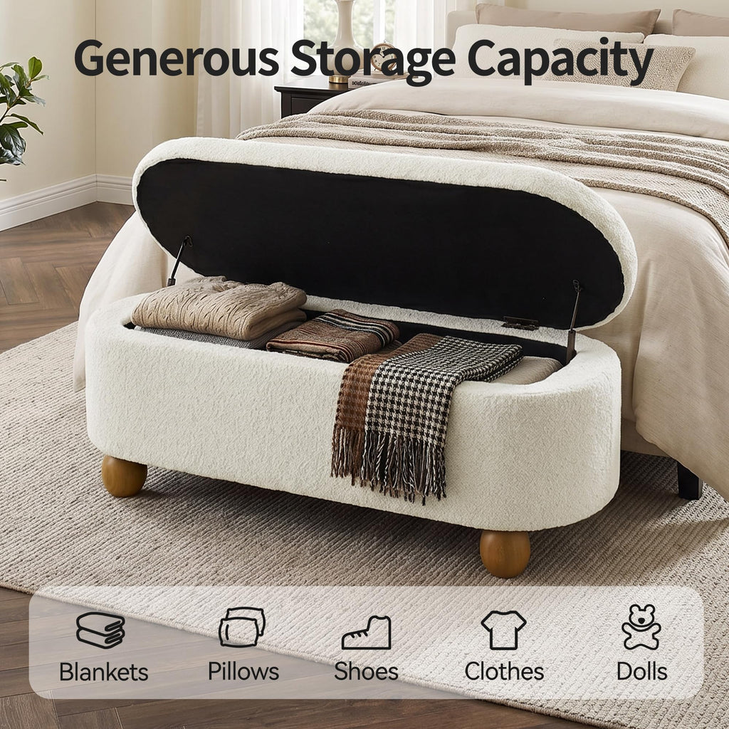 44.8" Beige Storage Ottoman Bench with Hinge S99713