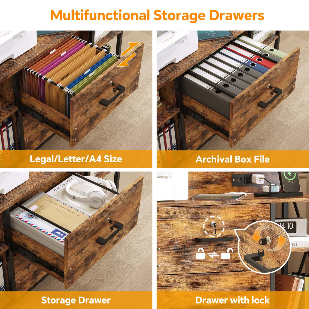 2 Drawer File Cabinet with Lock and Power Outlets I98694