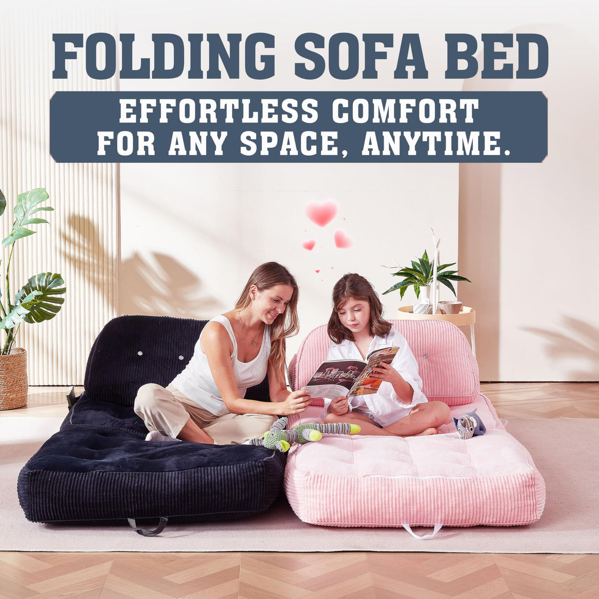 Pink Flannel Folding Sofa Bed E93674