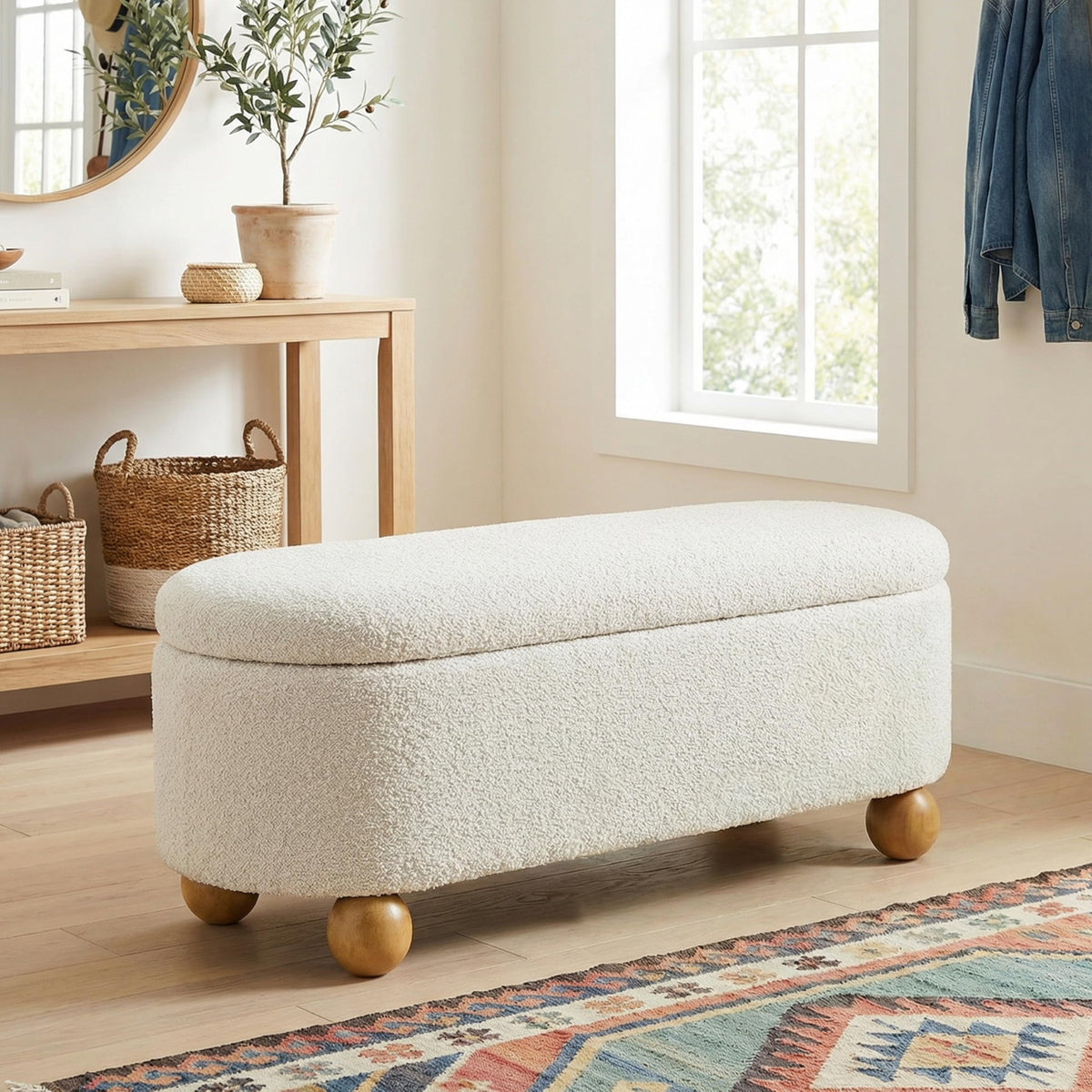 44.8" Beige Storage Ottoman Bench with Hinge S99713